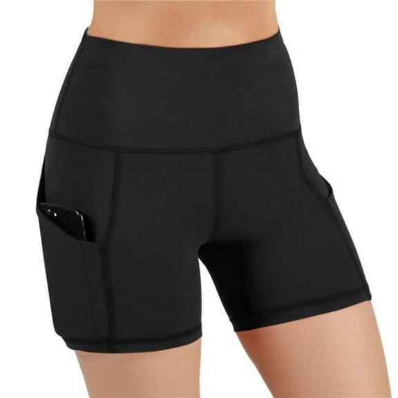 Jupiter Gear JG-APPWBSH5000-BLK-L Jolie High-Waisted Athletic Shorts with Hip Pockets, Black - Large