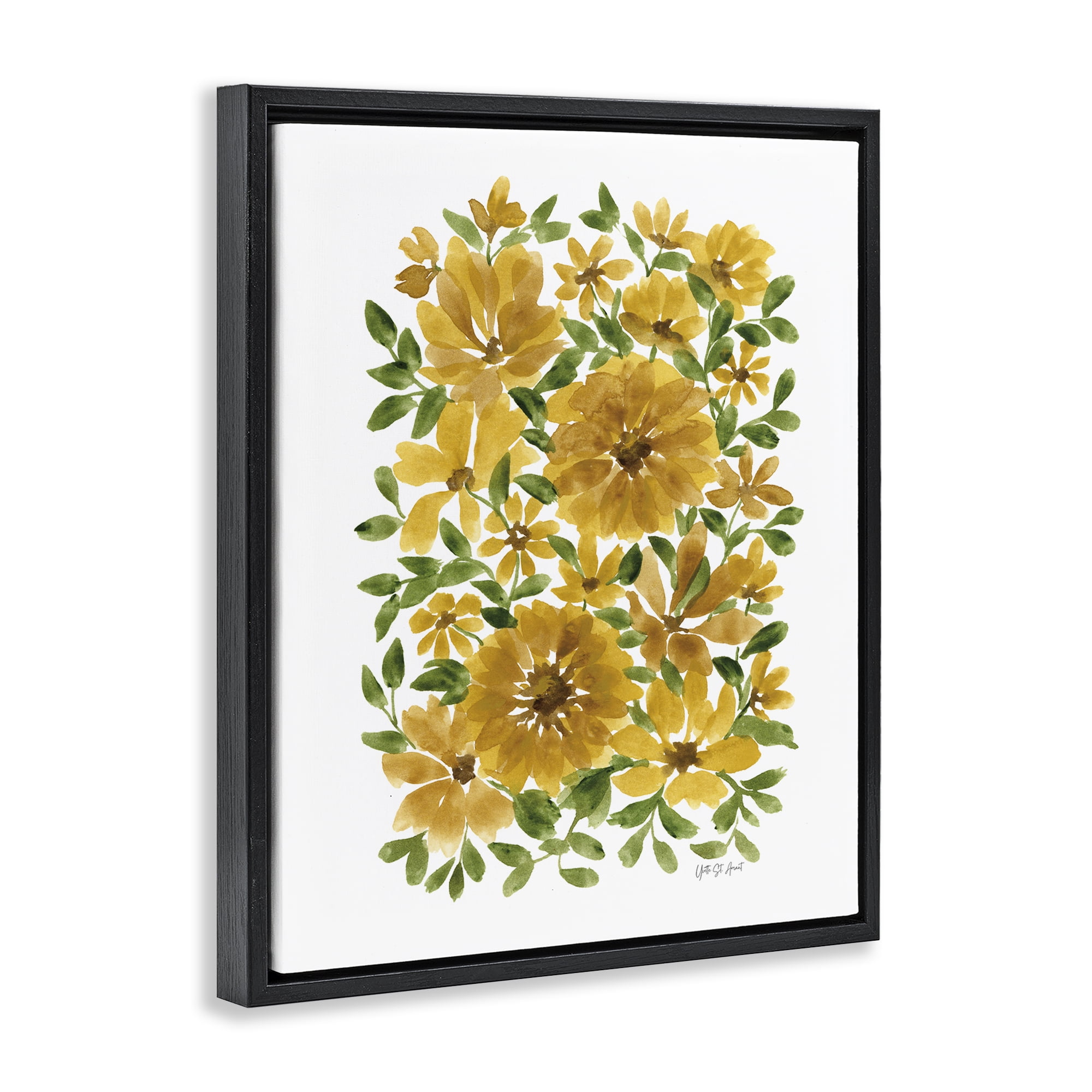 Stupell Industries Scattered Sunflower Blooms Plants & Flowers Painting Black Floater Framed Canvas Art Print Wall Art, 25 x 31