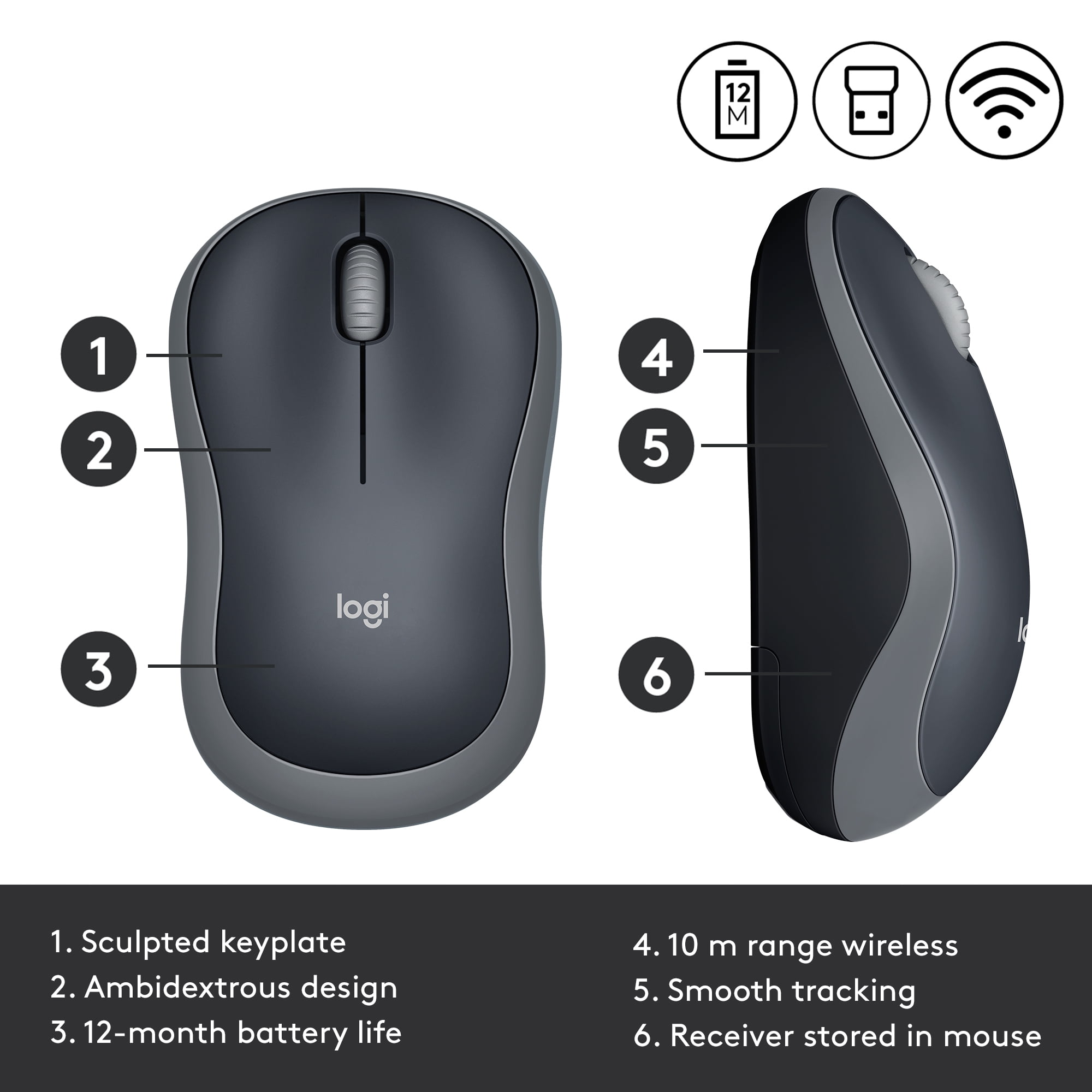 udstilling Bryde igennem hack Logitech M185 Wireless Mouse, 2.4GHz with USB Mini Receiver, Ambidextrous,  Swift Gray - Walmart.com