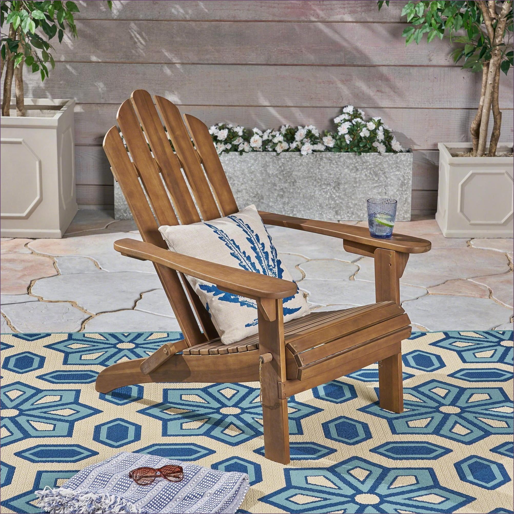 Outdoor Lounge Chairs | Foldable Solid Acacia Adirondack Chair, for Patio Poolside | Dark Brown | Slat Back