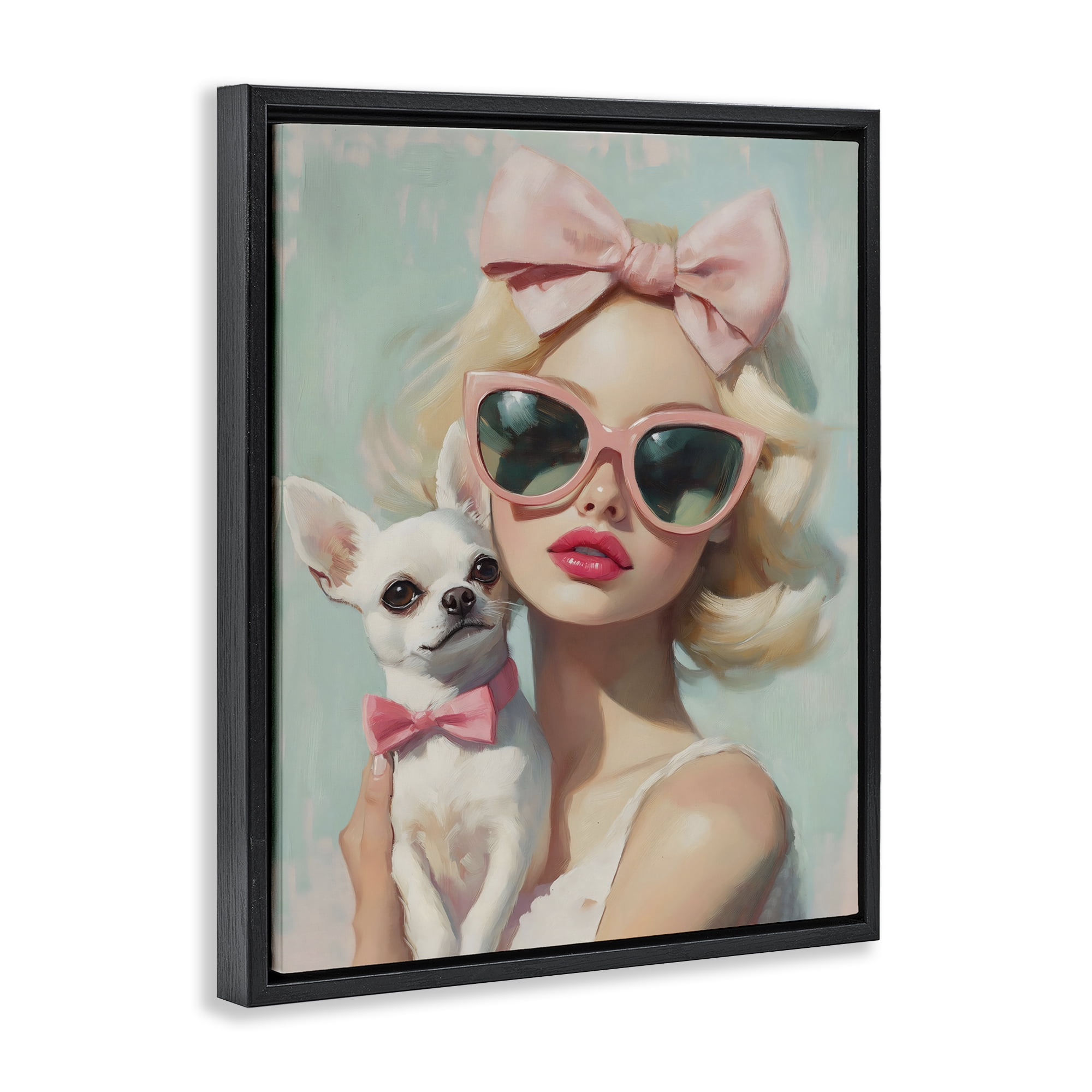 Stupell Industries Girl with Chihuahua Black Framed Floater Canvas Wall Art, design by The Prints Vibe