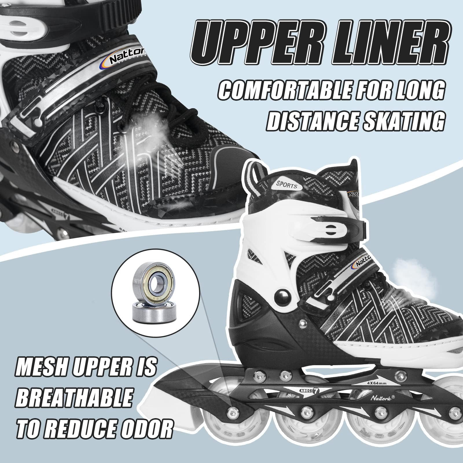 MammyGol Adjustable Inline Skates for Kids with Light-Up Wheels - Youth Teens Roller Skates for Beginners Boys Girls, Outdoor Recreational Skates Black 5-8