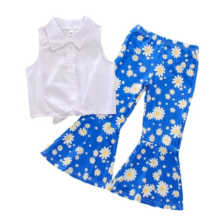 

TAIAOJING Outfits For Girls Kids Toddler Clothes Casual Sleeveless Soild Vest Top Flower Pants 2pcs Set Girl Clothing 2-3 Years