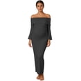 thumbnail image 5 of Gyujnb Off Shoulder Maternity Maxi Dress Flare Sleeve Side Cutout Ruched Waist Stretchy Bodycon Pregnancy Party Formal Long Dress,S, 5 of 5