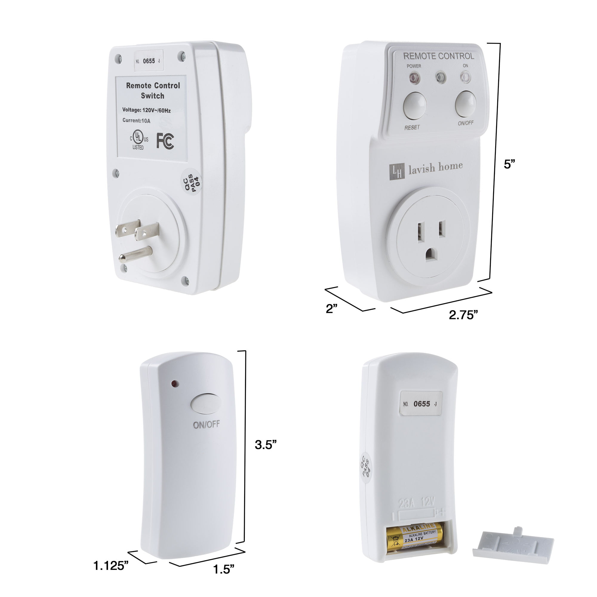 Wireless Outlet Plug Adapter Remote Control Light Switch 500ft Expandable 2  Pack