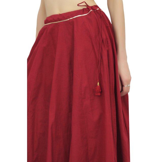 Bimba Jupe Maxi Bordeaux pour Femmes, Designer Gota Patti, à Cordon, à Franges, Taille-G