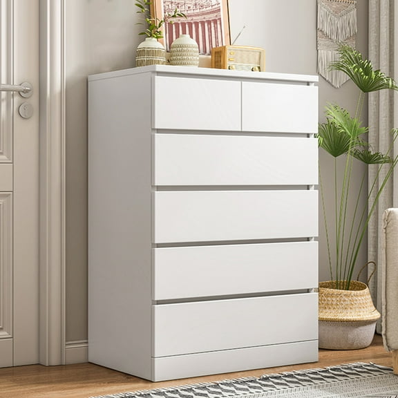 White 6-Drawer Tall Dresser – Large Wooden Chest of Drawers for Bedroom & Closet Storage