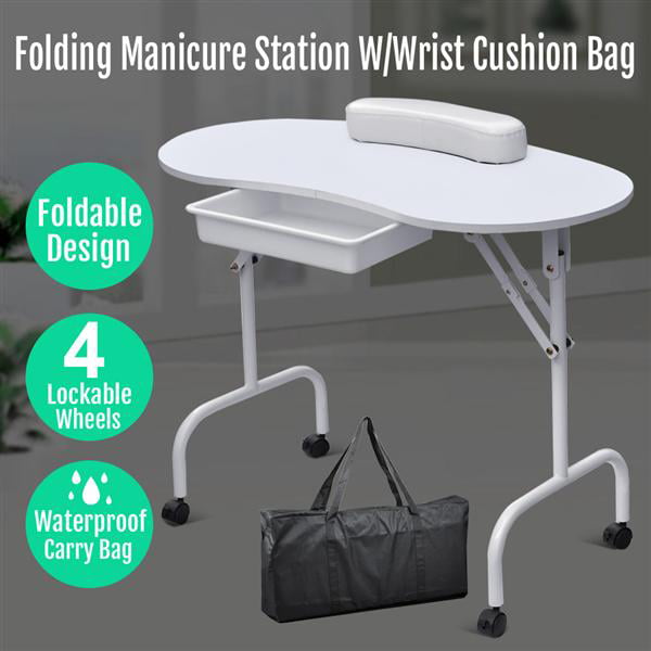 Yaheetech Portable & Foldable Manicure Table Nail Technician Desk  Workstation Manicure Table with Bag