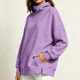 thumbnail image 6 of Tusihei Women Mock Neck Long Sleeve Oversized Sweatshirts Side Slit Pullover Tops Fall Winter Casual Loose Sweater Shirts, Purple XL, 6 of 7