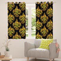 Manfei Vintage bohemian Flowers Blackout Curtains,Damask Victorian Baroque Curtains Pack of 2 (38x45 Each),Black Gold Window Curtains For Girls Boys,Ultra Soft Home Decor