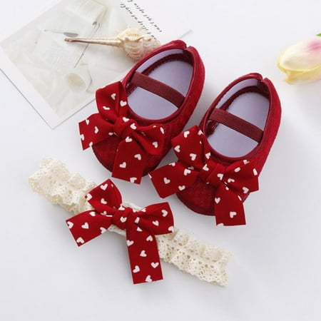 

Promotion!Toddler Baby Girls Flats Non-Slip Soft Sole Shoes Newborn Princess Wedding Shoes First Walkers with Hat 0-12M