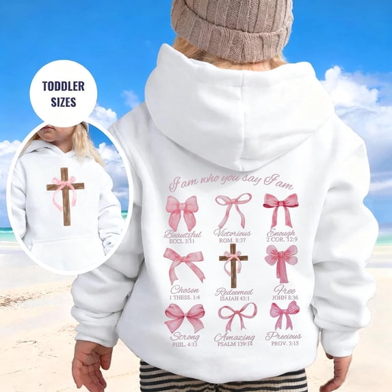 SONXAHE Big Girl's Double Side Print Hoodie Bow Cross Bible Verse Back Pattern Hooded Sweatshirt Long Sleeve Hoodies Faith Casual Youth Pullover Sweatshirt,White