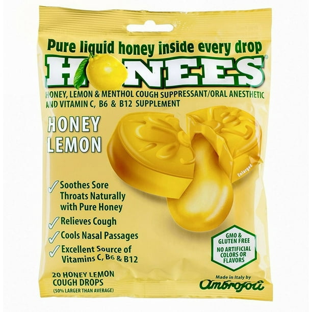 4 Pack Honees Cough Drops, Honey Lemon 20 ea