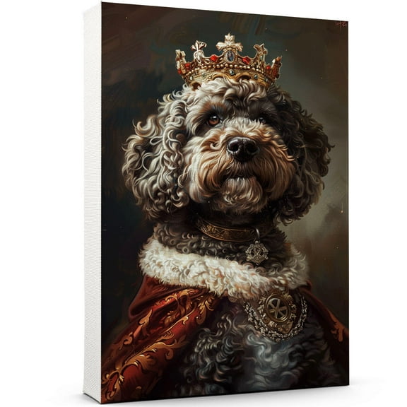 Dog Canvas Print Funny Spanish Water Dog Painting Poster Vintage Wall Art Starry Night Artwork Picture for Bedroom Decor