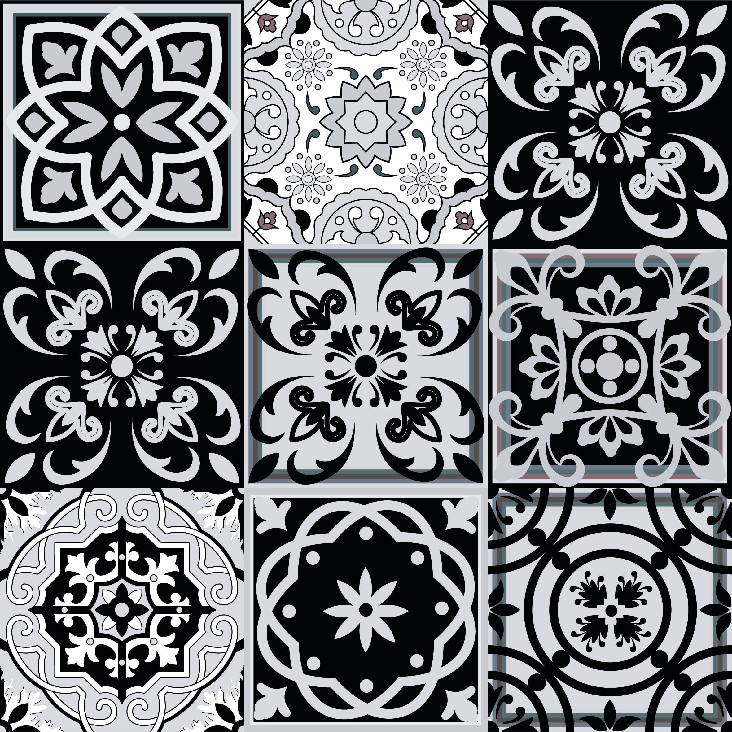 Mi Alma Peel & Stick Tiles - Black White Flowers Vinyl Backsplash 12x12