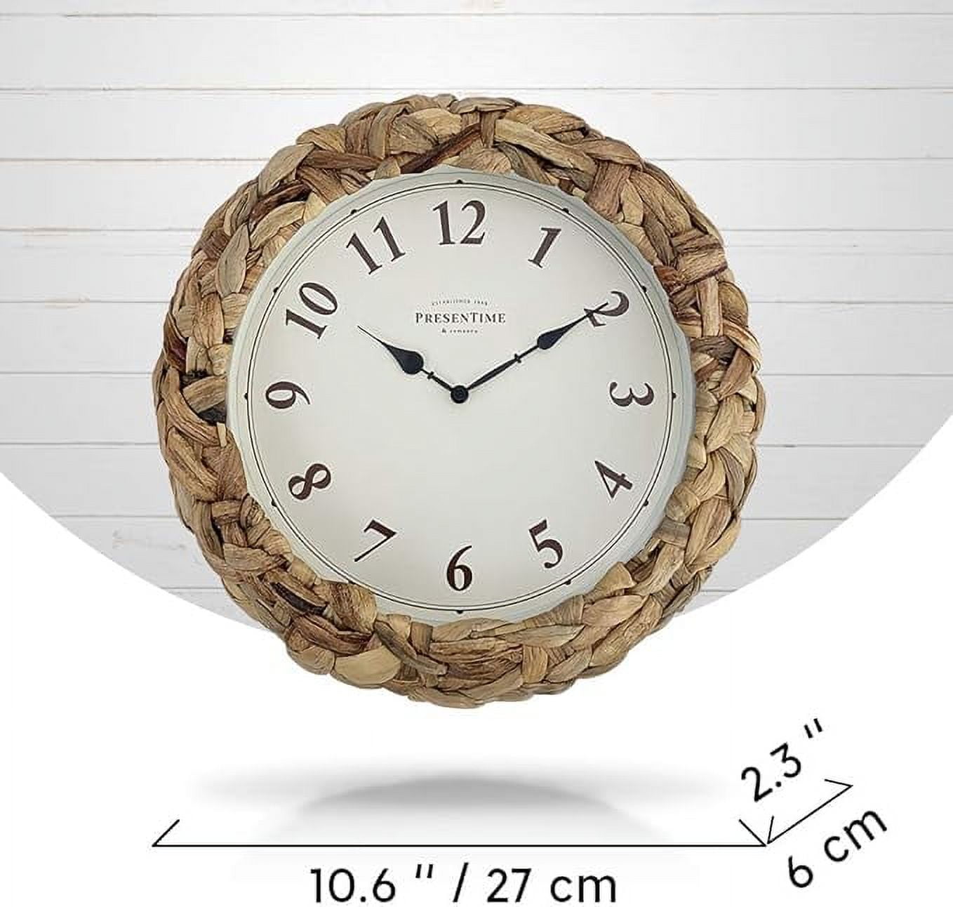 Presentime & Co Farmhouse Series, Rustic Woven Clock, 10.5 inch, Natural Woven Water Hyacinth/Sea Grass. Wall Sculpture, Wall Art and Timepiece for Home Decoration/Wall Decoration/Farmhouse Décor.