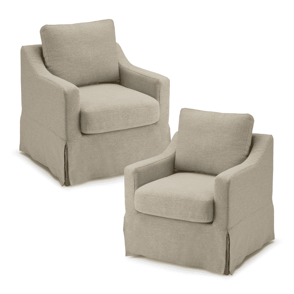Harper Swivel Accent Chairs with Slipcovers - Set of 2 - Sand Basketweave Fabric