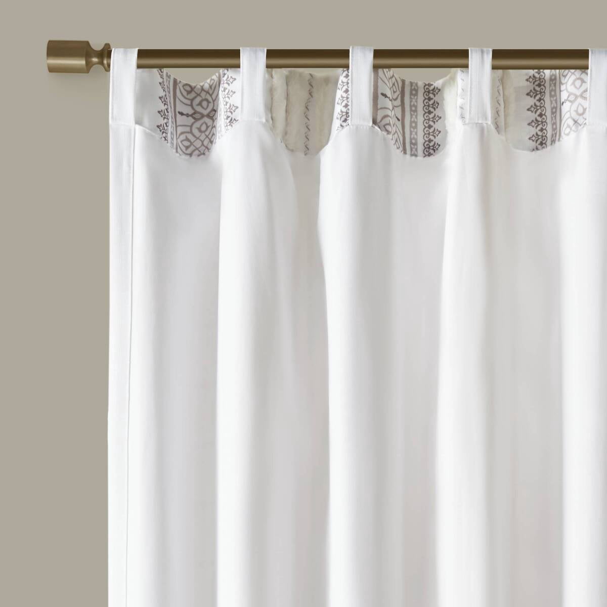 MAYEERTY 50x84" Poly Printed Curtain Panel with Tufted Stripe and Lining White/Brown