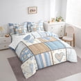 thumbnail image 4 of Manfei Teens Love Heart 7-Piece Twin Bedding Sets, Vintage Stripes Art Bedding Comforter Set, Blue Patchwork Plaid Reversible Sheet Sets, Luxury Bedroom Decor, 4 of 8
