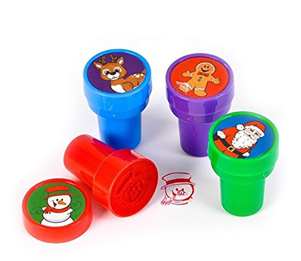 Katzco Holiday Stampers- 24 Pack Assorted Colors Ink and Christmas Images, Santa, Snowman, Gingerbread, and Elf for Boys, Girls, Party Favors, Goody Bag Filler - by