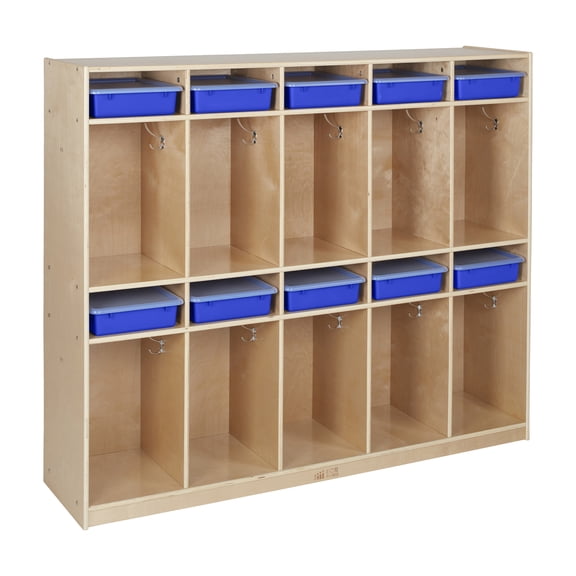 ECR4Kids 10-Section Storage Coat Locker and 10 Letter Size Trays with Lids, Kids Furniture, Natural