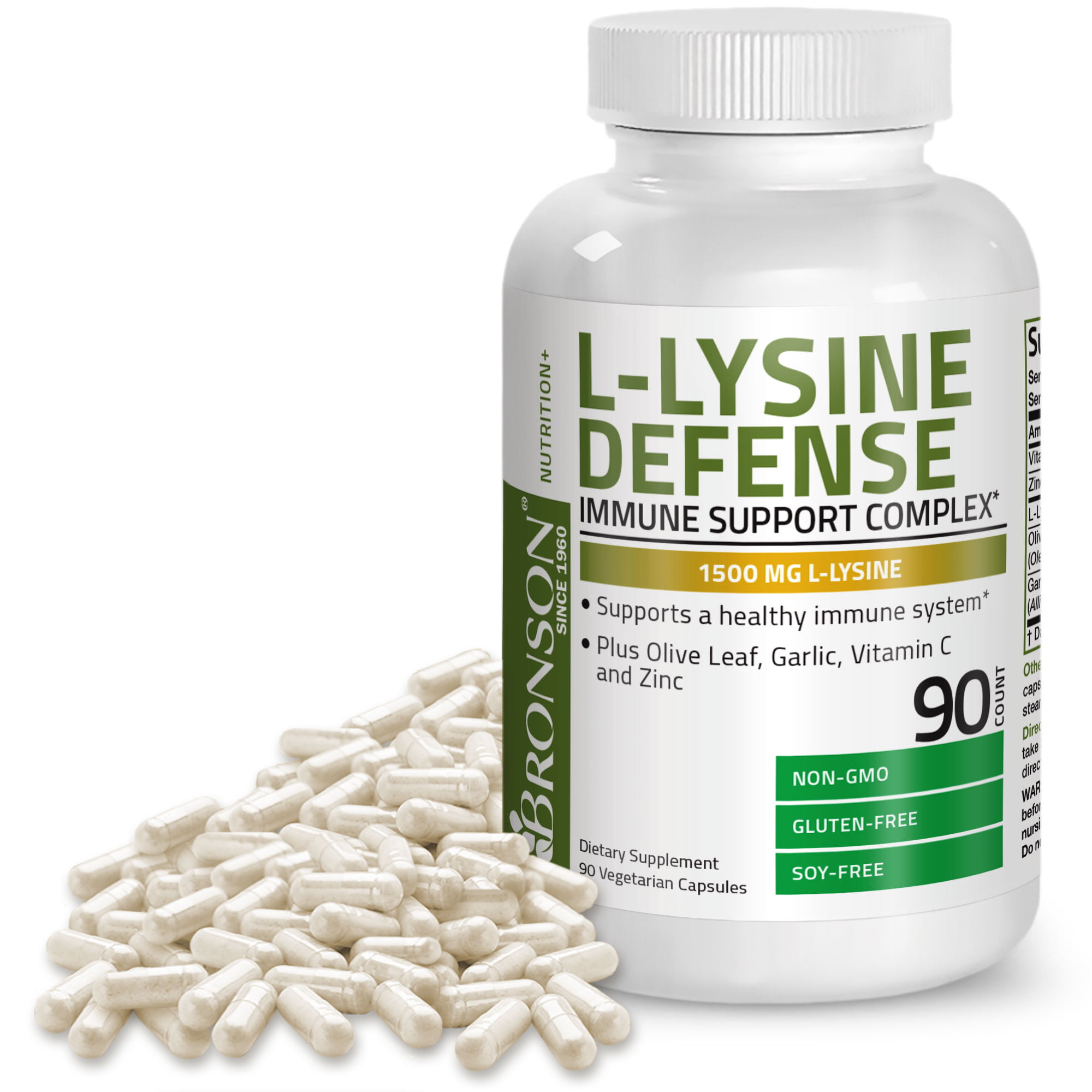 Bronson L-Lysine Immune Support Complex 1500 L-Lysine Plus Olive Leaf, Garlic, C and Zinc - NON-GMO, 90 Vegetarian - Walmart.com