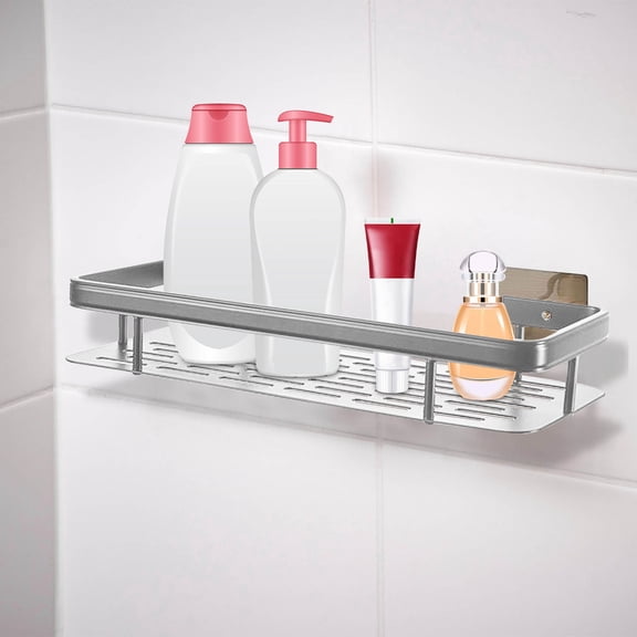 EDHITNR Self Adhesive Shower Shelf, Removable Wall Mounted Toiletries Rack, Large Capacity Bathroom Organizer for Shower Gel Soap Towels Kitchen Storage, White