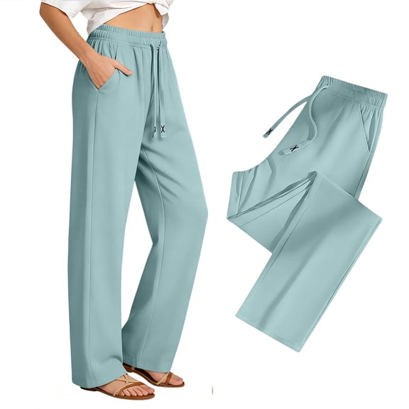 Dxzfnsa Unisex Lightweight Pants Loose Fit Solid Color Athletic Workout Gym Pants with Pockets Casual Breathable Straight Leg Trousers
