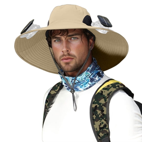 ibiyuan Solar Fan Hats for Men Wide Brim Sun Hat with Solars Fan Solar Powered Fan Hat Fishing Hat for Men 2-In Hands-Free Hat Fan Sun Hats for Women Waterproof Outdoor Hiking Camping Fishing
