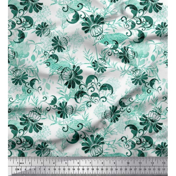 Soimoi Cotton Duck Fabric Swirl,Leaves & Floral Artistic Print Fabric by the Yard 42 Inch Wide