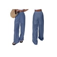 thumbnail image 3 of Womens Summer Solid Color Hollow Out Embroidery Casual Elastic Waist Long Pants Versatile Comfort Blue L, 3 of 8