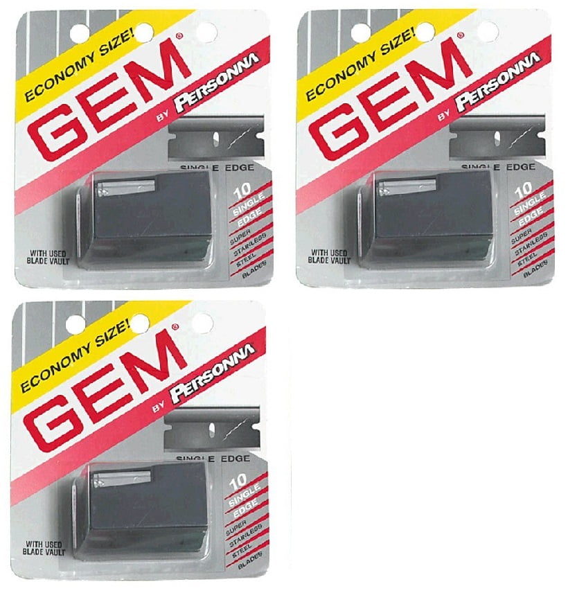 Personna Gem Super Stainless Steel Refill Blades, 10 ct. (Pack of 3) + Facial Hair Remover Spring