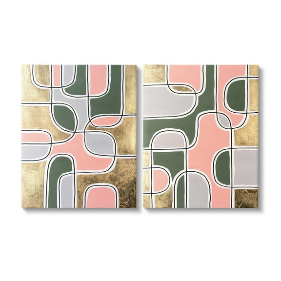 Stupell Industries Overlapping Shapes on Glam Abstract Painting Gallery Wrapped Canvas Art Print Wall Art, 16 x 20, Set of 2