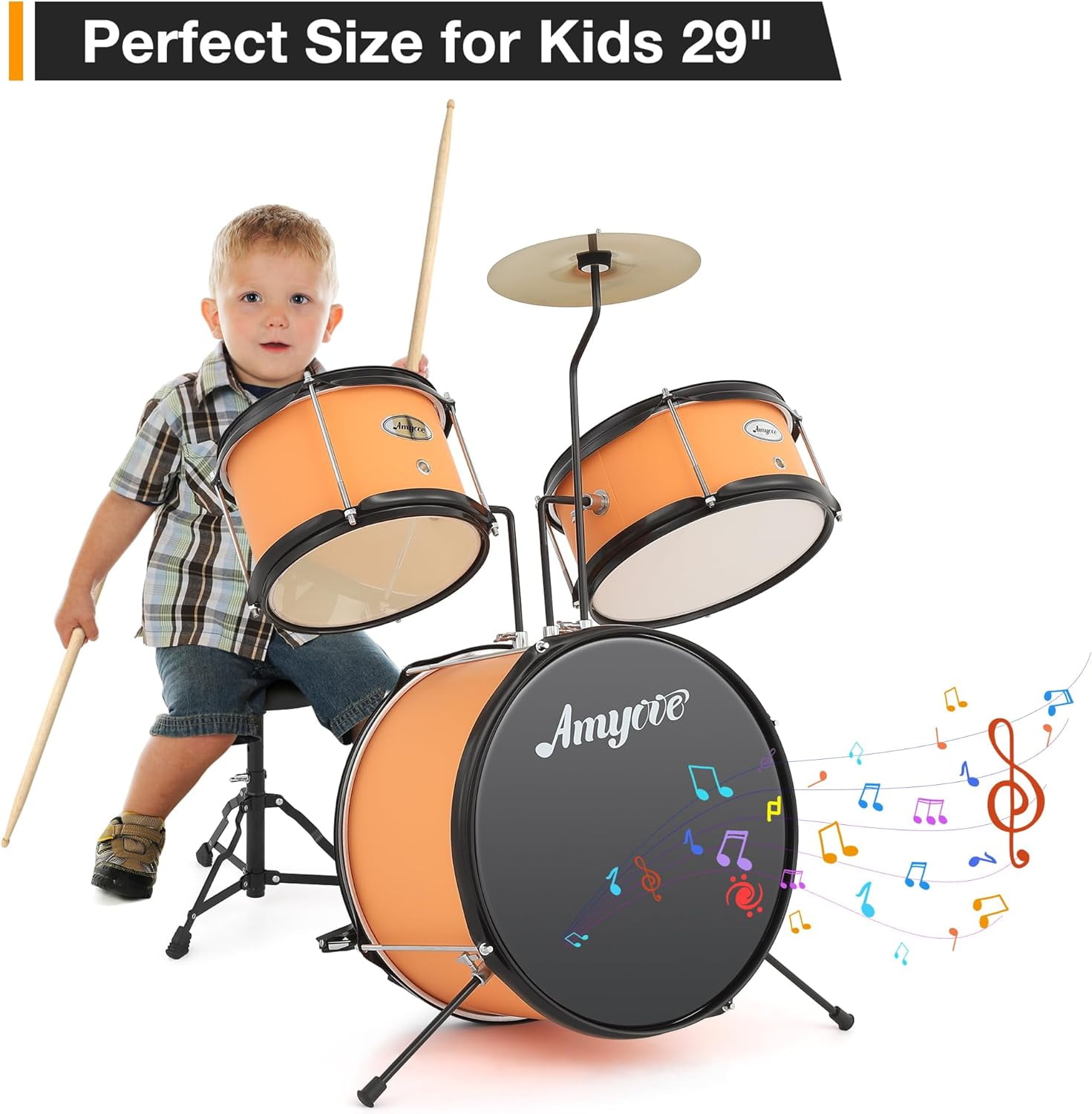 Drum Set, 1 Wood/Metal AD 150 Three Drums Set, Jazz Rock Includes Bass, 2 Toms, Cymbal, Sticks, Bass Pedal and Stool, Percussion Musical Instrument Birthday Playsetl