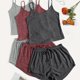 thumbnail image 1 of 3 Sets Solid Pajama Set, Round Neck Cami Top & Lace-up Shorts, Women's Sleepwear & Loungewear, 1 of 5