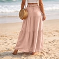 thumbnail image 5 of Boho Skirts for Women Elastic High Waist A Line Maxi Skirts Casual Summer Beach Vacation Flowy Pleated Skirts, S, 5 of 9