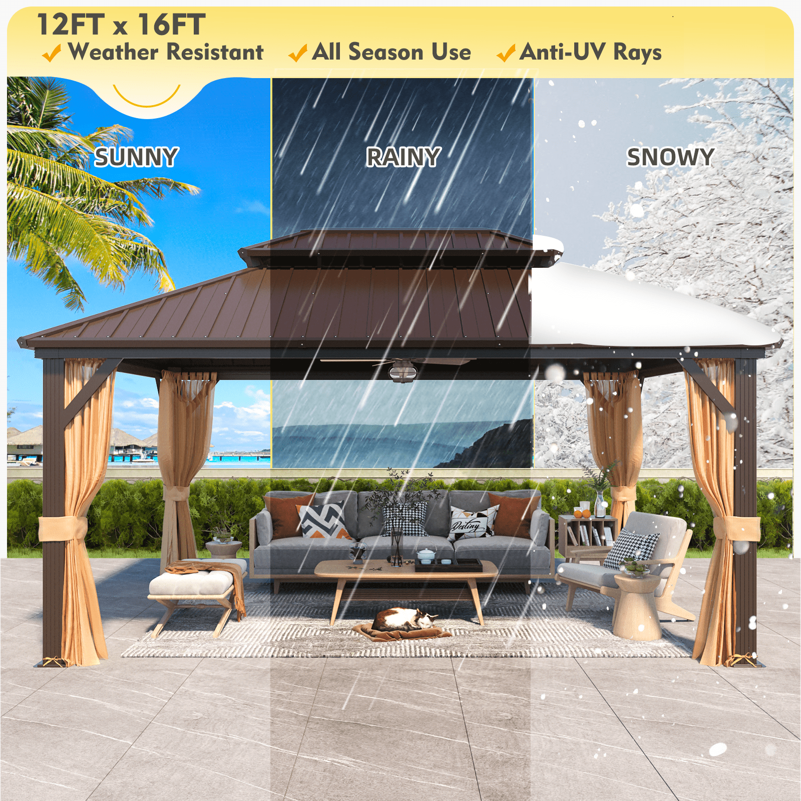 Hommow 12' x 16' Hardtop Gazebo Aluminum Frame Gazebo with Galvanized Steel Double Roof