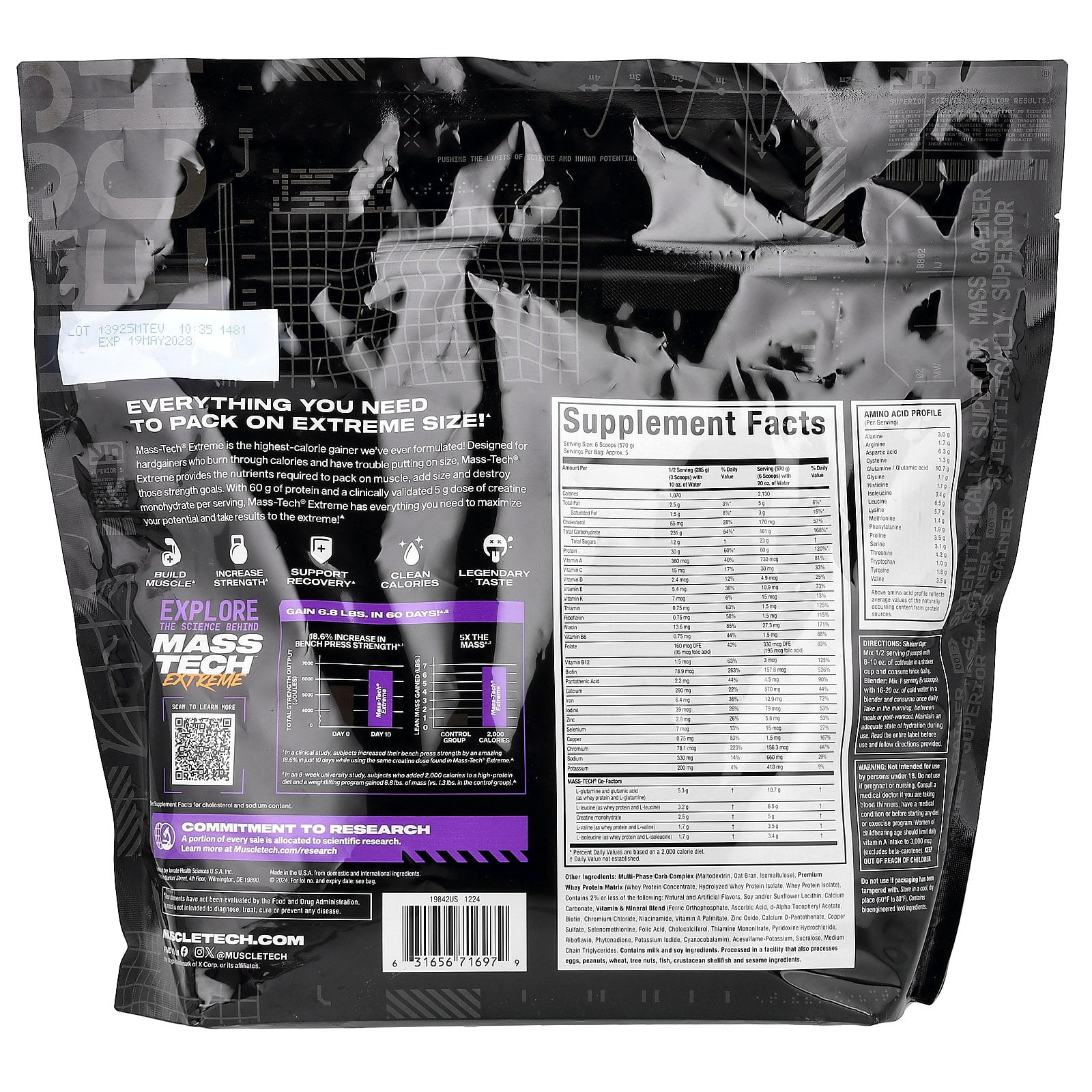 Muscletech - Mass Tech Extreme 2000 Mass Gainer Protein Powder Supplement - Weight Gainer for Increase Muscle & Enhanced Recovery - Packaging May Vary