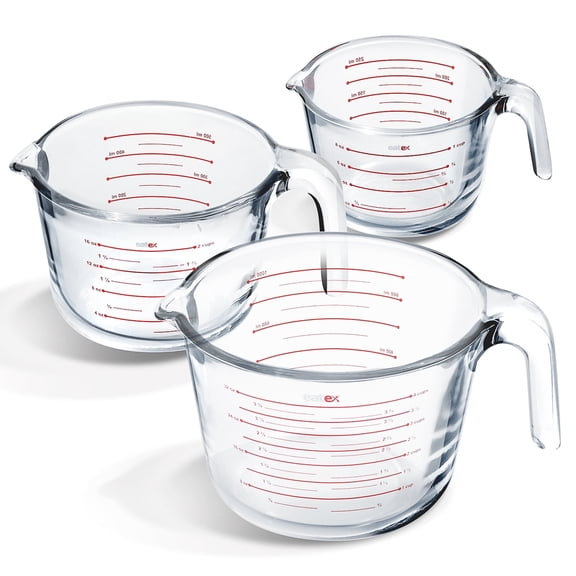 Virtu Glass Measuring Cups Set of 3, Glass Liquid Measure Cup Set Dishwasher, Oven, and Microwave Safe