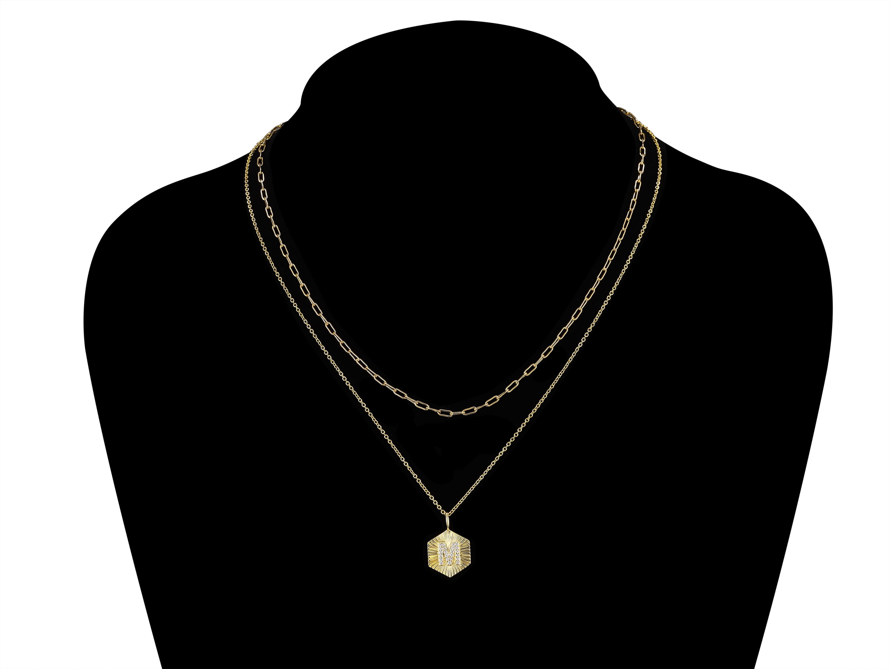14KT Gold Flash Plated Double Necklace Set with Simulated Diamonds Adult