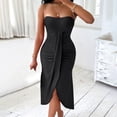 thumbnail image 2 of Abtuhar Womens Plus Size Summer Dresses,Womens Dresses Trendy,Women's New Summer Sexy Strapless Hollowed Out Collarless Irregular Skirt Solid Color Dress, 2 of 5
