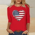 thumbnail image 2 of Htigea 4th of July Women's 3/4 Sleeve Tops Heart Flag Graphic T-Shirts USA Independence Day Pullover Patriotic Tee Soft Lightweight Summer Blouses Red L, 2 of 5