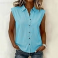 thumbnail image 2 of Feancey Women's Sleeveless Button Down Shirts Striped Casual Collared Work Blouses Loose Fit Dressy Office Tank Tops Summer Trendy Clothes Blue XXL, 2 of 8
