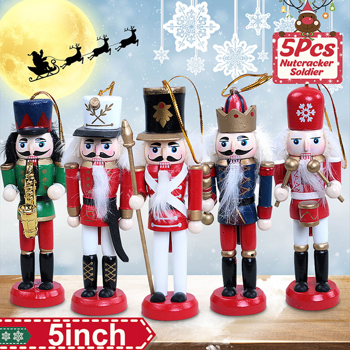 KINGYEE Red and White Christmas Nutcracker 15-Inch Set of 4 Wooden Nutcracker King and Soldier Figurine Display Set for Christmas Decorations