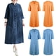 thumbnail image 4 of Vestido de mujer Vestido camisero de mujer con bolsillos Vestido con botones de manga 3/4 Camisas largas informales de vacaciones vintage 1 1, 4 of 5