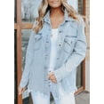 thumbnail image 2 of HOTAPEI Denim Jackets for Women Oversized Jean Jacket Raw Hem Denim Jacket Casual Boyfriend Jean Jacket With 4 Pockets, 2 of 5