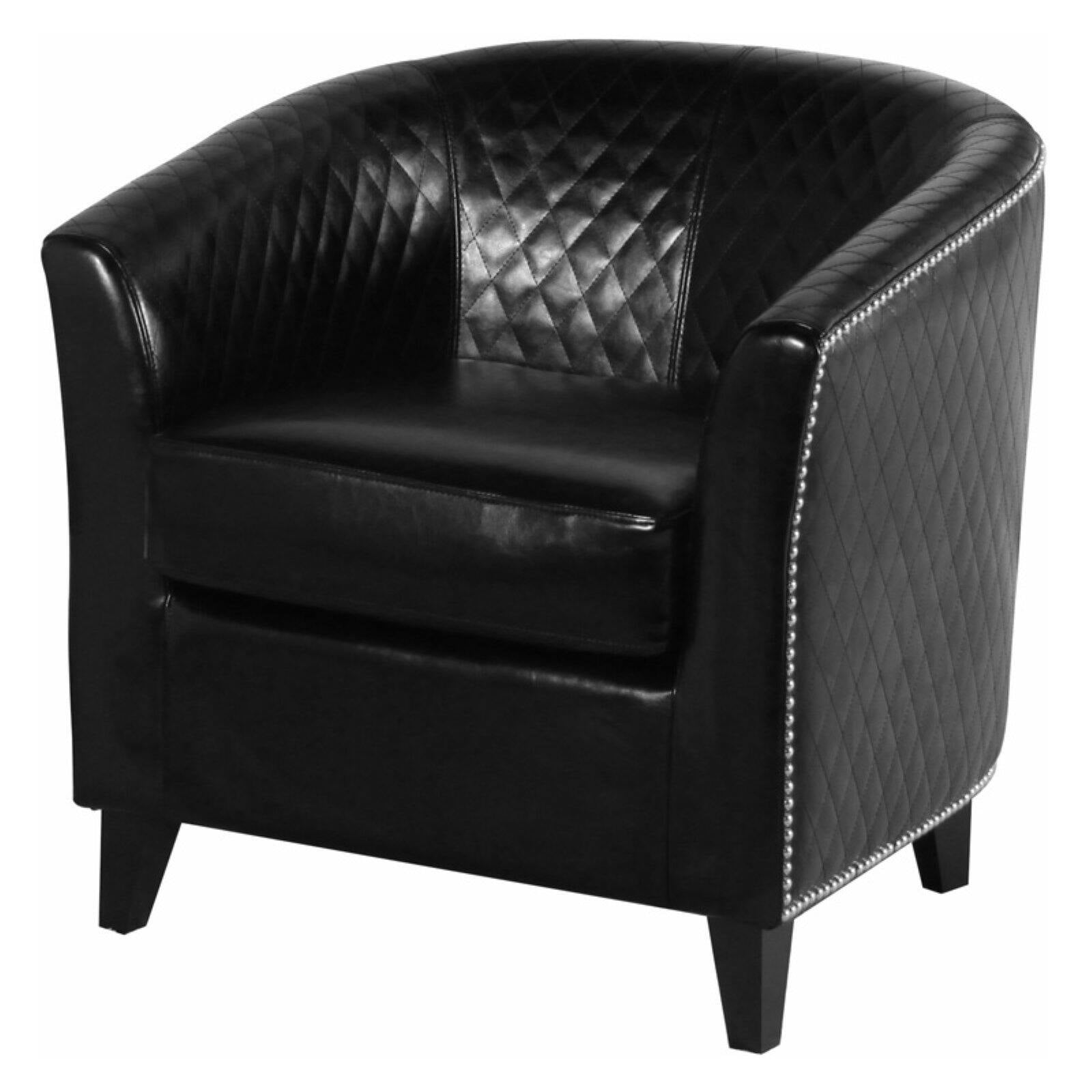 Mia Black Leather Quilted Club Chair