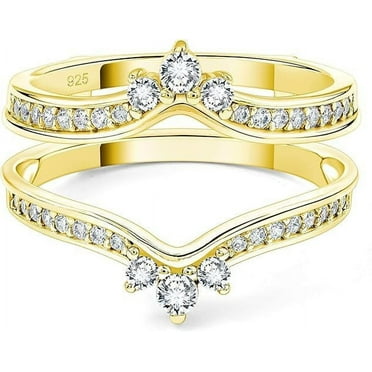 DAKSH JEWELRY 1.50 Round Cut Simulated Diamond Enhancers Engagement Wedding Promise Gift Band Ring For Womens 14K Yellow Gold Plated