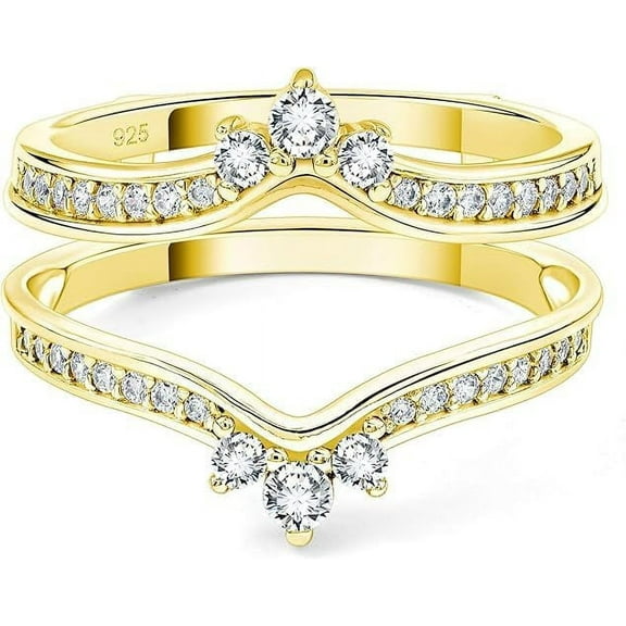 DAKSH JEWELRY 1.50 Round Cut Simulated Diamond Enhancers Engagement Wedding Promise Gift Band Ring For Womens 14K Yellow Gold Plated