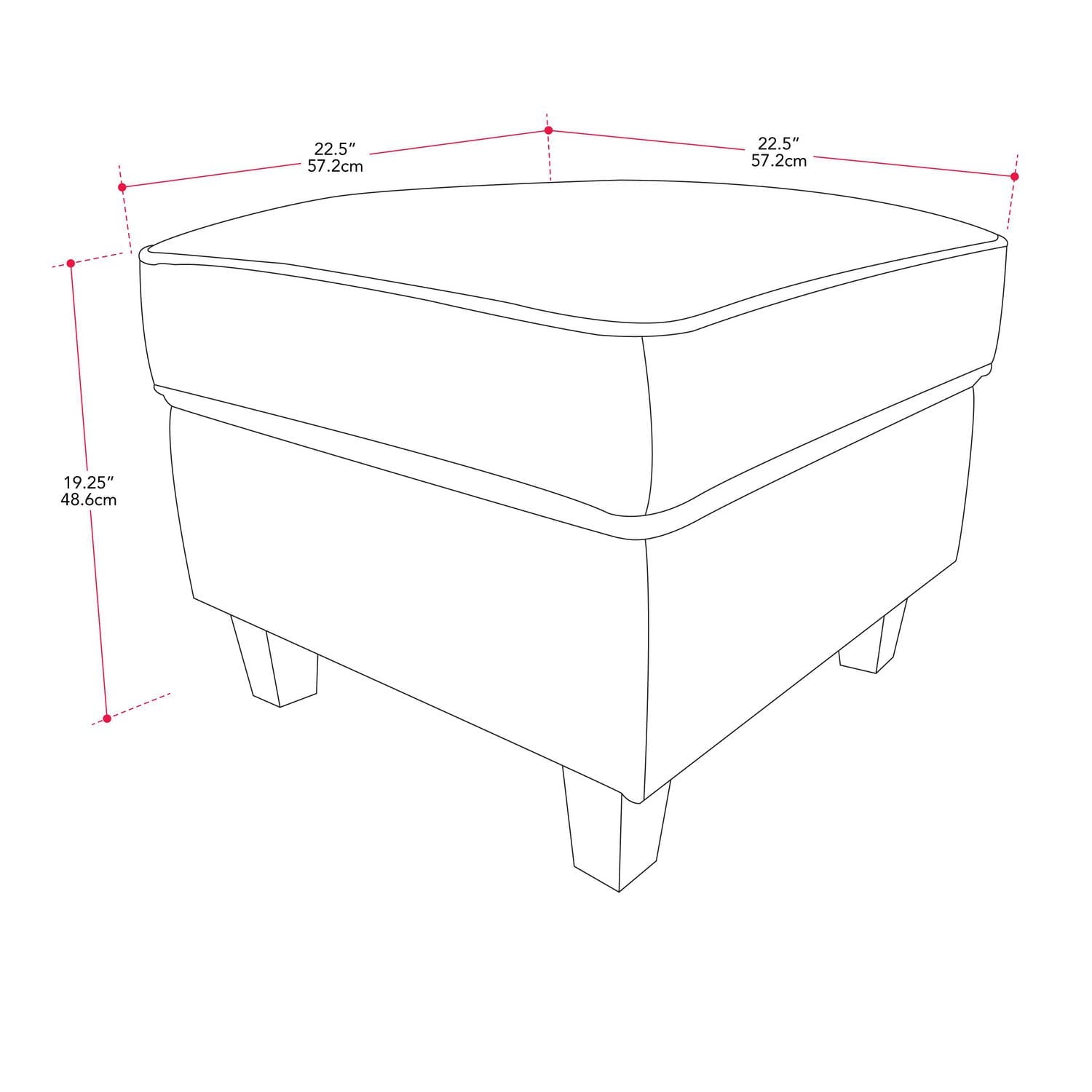 Pouf carré rembourré en simili-lin Georgia de CorLiving avec pieds en bois